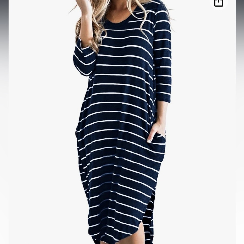 CNFIO black and white striped dress with pockets